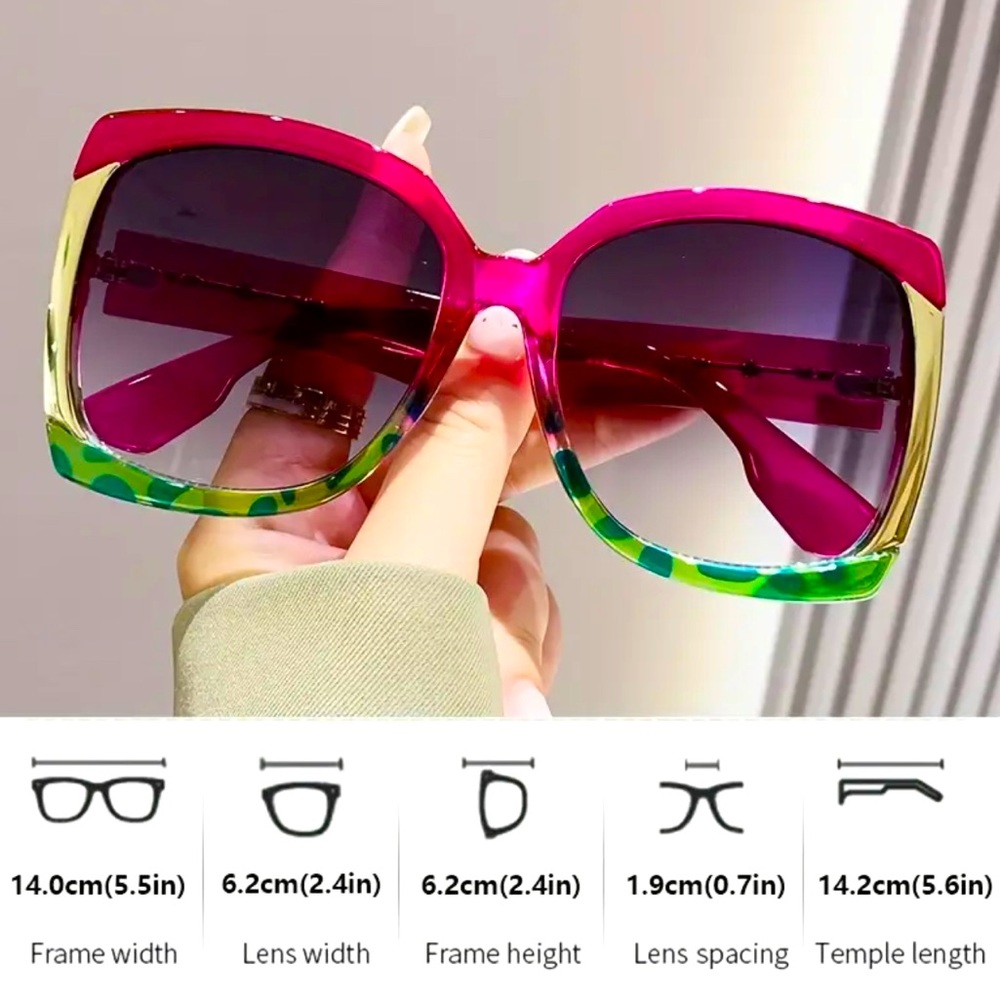 Oversized Pink and Green Tortoiseshell Glasses - Picture 3 of 4